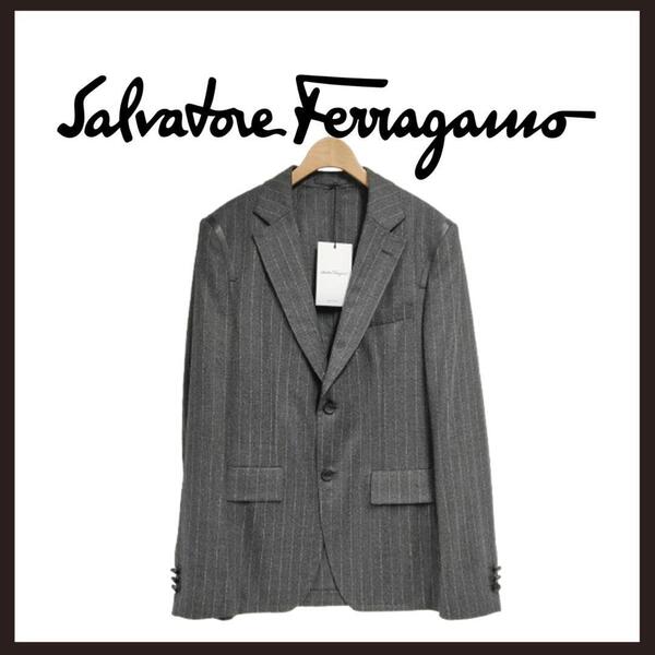 ○★新品 未使用 サルバトーレフェラガモ チョークストライプ ジャケット グレー L相当(Salvatore Ferragamo)○●