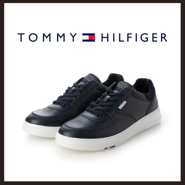 ○★新品 未使用 TOMMY HILFIGER デイモン 定番レザースニーカー ネイビー 27.5cm(トミーヒルフィガー)○●