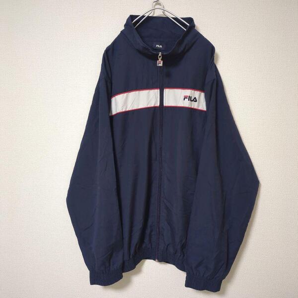FILA フィラ ポリジャケット ワンポイント シンプル ゆるダボ 紺 ネイビー 古着 XLサイズ