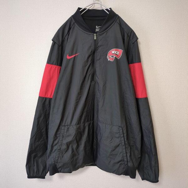 NIKE ナイキ プルオーバー ハーフジップ ポリジャケット ワンポイント wku ncaa 黒 ブラック Mサイズ 古着 メンズ