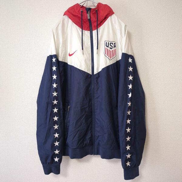 NIKE ナイキ ポリジャケット ナイロンジャケット USA アメリカ ワンポイント ロゴ トリコロール 古着 Mサイズ メンズ