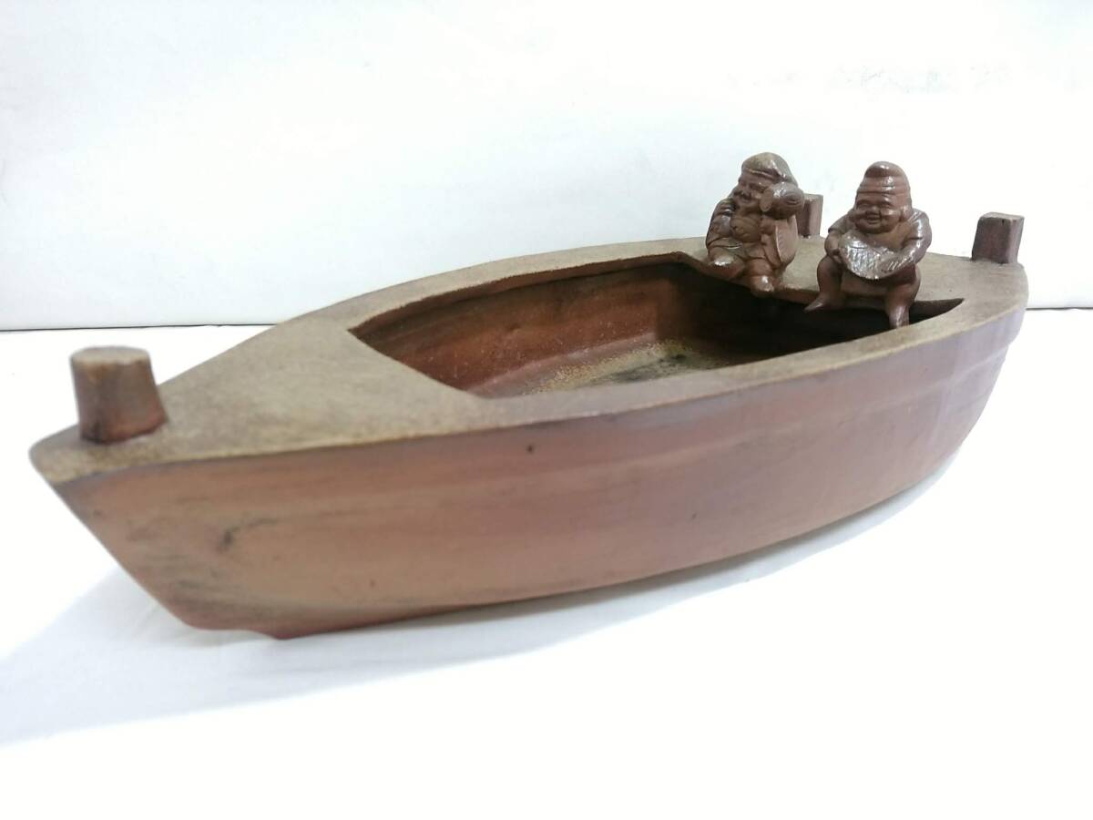 備前焼 古い備前焼 縁起物 鳳凰船 大黒様と布袋様？