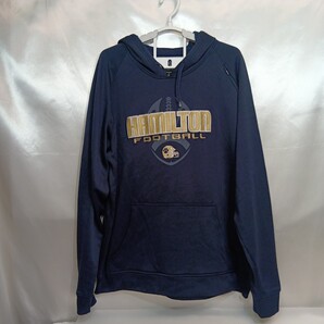zaa-123♪【中古】USAX・GRRIN製長袖 HAMILTON FOOTBALLスウェット パーカーレデース 刺繍立体ロゴ ブラックUS-XL(日本XL )