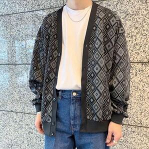 BEAMS ジャージ素材ジャガードカーディガン 幾何学柄 美品 Sサイズ BEAMS Jersey Jacquard Cardigan Geometric Pattern S Excellent