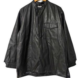 ABAHOUSE シンセティックレザーバンドカラーシャツジャケットフェイクレザー Synthetic Leather Band Collar Shirt Jacket (Fake Leather)