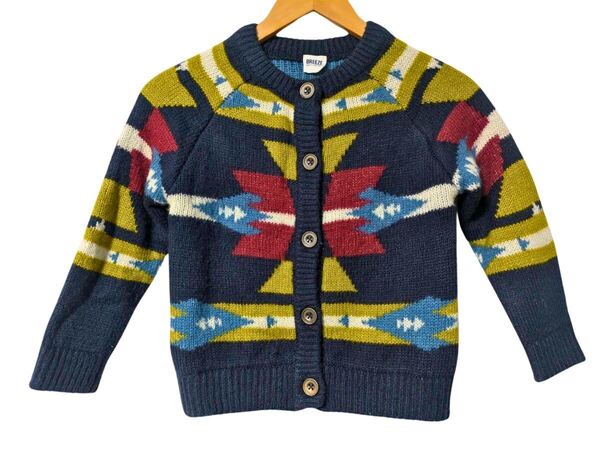 BREEZE ノルディック柄 ノーカラーカーディガン キッズ 110-120 美品 BREEZE Nordic Collarless Knit Cardigan Kids 110-120 Beautiful