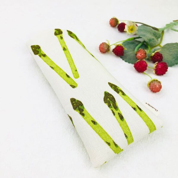 アスパラのふかふかメガネケース ハンドメイド 野菜柄 眼鏡ケース アスパラ