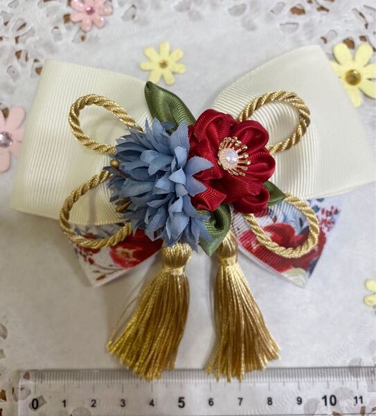 ハンドメイド リボン 和風ヘアクリップ 45 椿 着物 袴に 七五三 髪飾り ネコポス送料込み