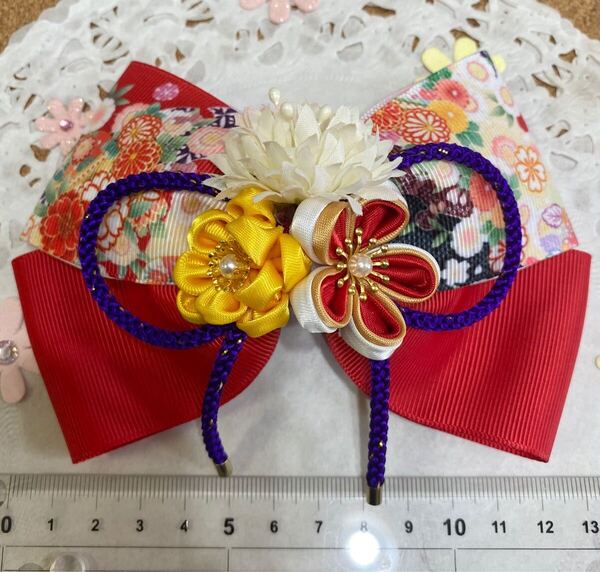 ハンドメイド リボン 和風ヘアクリップ 75 牡丹 着物や袴 卒業式 七五三 髪飾り ネコポス送料込み