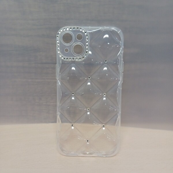 y011015k iPhone15Plus ケース クリア ウェーブ 菱形バック いphone 15Plus 透明 うねうね ケース 菱形 凸凹 耐衝撃 超軽量 クリア
