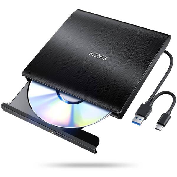 【人気商品】読取/書込可 バスパワー駆動 外付けCDドライブ USB3.0&Type-C両接続 軽量 薄型 光学ドライブ 外付けD