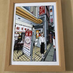 kj ★額装品 ★ 江口寿史 ホワイト餃子 散歩の達人 B5サイズ額入り ポスター風デザイン 貴重イラスト 美女 柏市 流山 千葉県 ぎょうざ 街