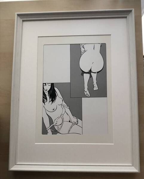 kj★額装品★ 江口寿史 セクシー A3サイズ額入り ポスター風デザイン 貴重イラスト 下着 セミヌード