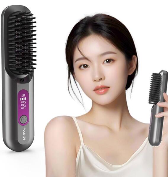ヒートブラシ コードレス ブラシ型ヘアアイロン ストレートブラシ マイナスイオン