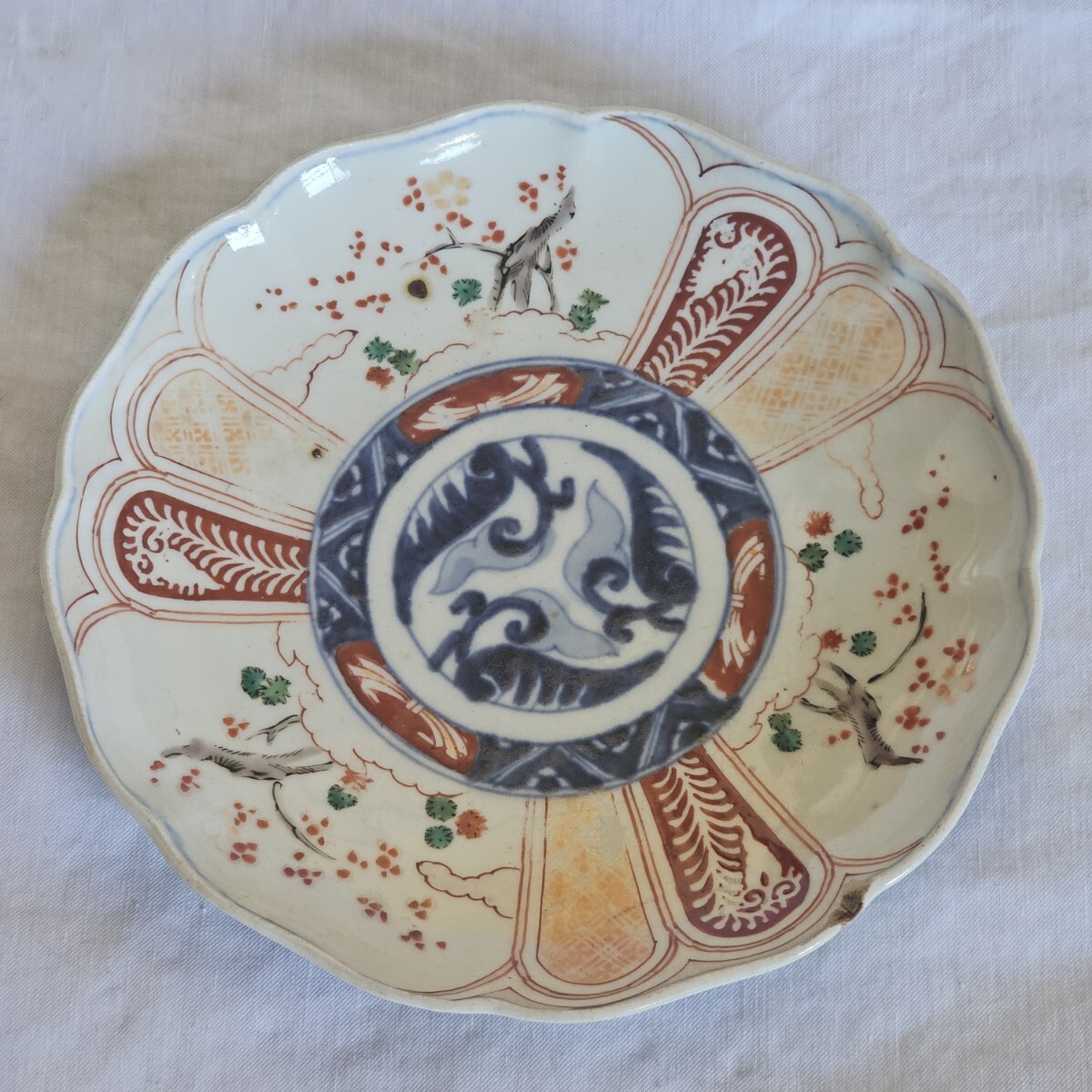 古伊万里 色絵 松竹梅に団龍紋の図 5寸皿 5枚 C657AS-