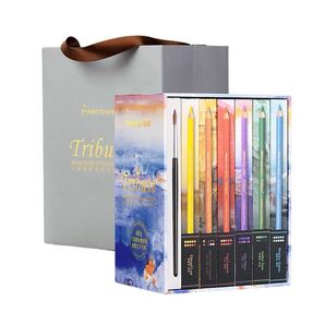 Marco 60色 色鉛筆水性,大師レベル 水で溶ける 水彩塗り絵 大人 プロ用 柔らかい芯 重ね塗り可能な10層 色鉛筆 鉛筆削り付き ボックス