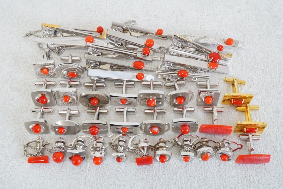 TOP】桃珊瑚 サンゴ 12g カフス タイタック セット タイピン TOP】桃珊瑚 サンゴ 12g カフス タイタック セット タイピン