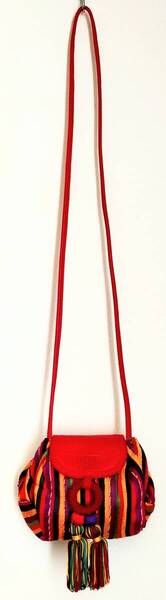 【ヴィンテージ 幻の逸品】 ロエベ LOEWE ポシェット カラフルな夏の色 ナッパ×マルチカラーのシルクのバッグ フリンジ タッセル 保存袋付