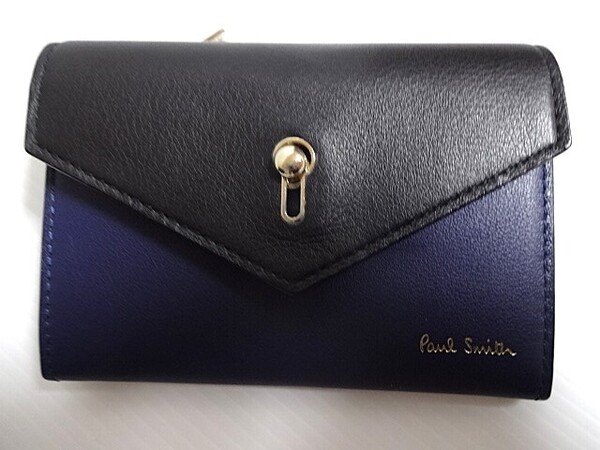 新品未使用 正規品 ポールスミス Paul Smith キーホールエンベロ ミニ財布 紺 ファスナー小銭入れ 女性 牛革 ネイビー PWD862