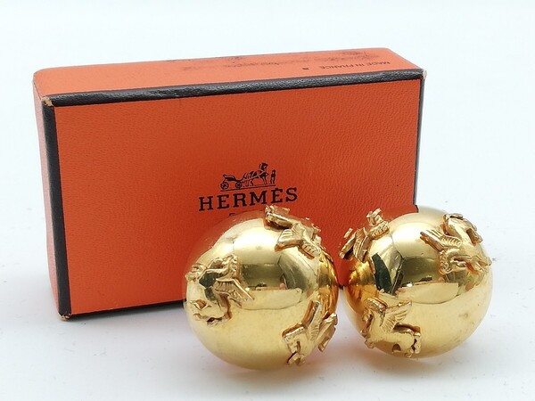 HERMES エルメス イヤリング ペガサス ボール ゴールド ラウンド 箱付き 送料無料
