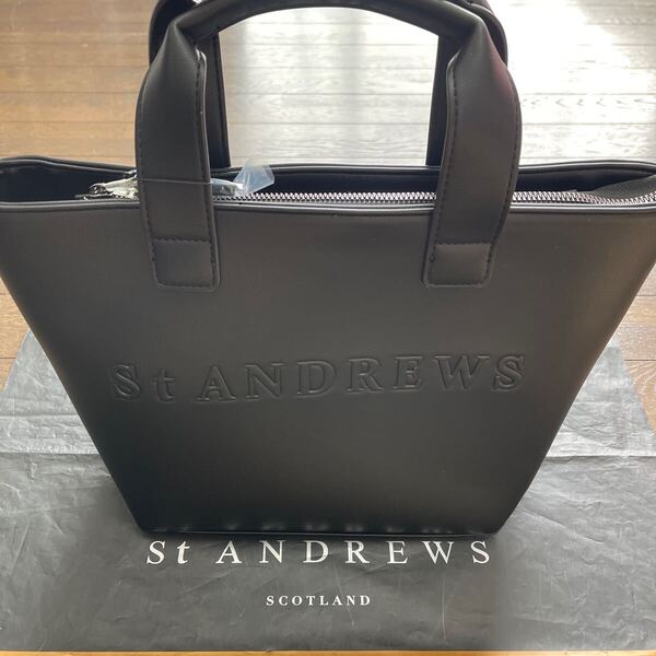送料無料St ANDREWSセントアンドリュース最新St ANDREWS型押しカートバッグ高品質合皮天然レザー風合い多収納丈夫底鋲付Black(お買得)新品