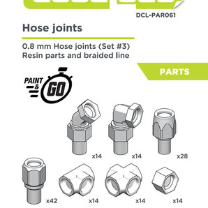 Decalcas DCL-PAR061: 0.8mm ホースジョイント Set #3(3Dプリンター製レジンパーツ+ブレードライン/Hose joints パーツ DCLPAR061