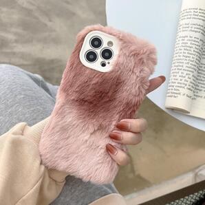 ふわふわ ファー iPhone16 ケース ブラウン TPU ぬいぐるみ ラビットファー バー 液晶保護フィルム付き