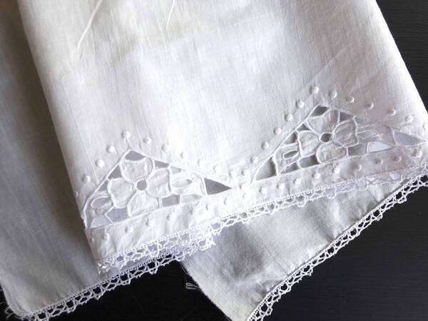 19世紀-20世紀 フランス レース 花刺繍 トリム 綿レース タティング リバー スカラップ 装身具 アンティーク