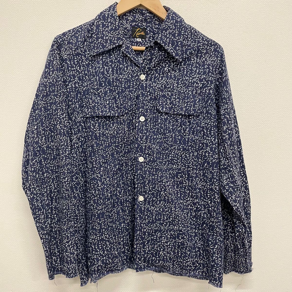 【Needles】ニードルス★長袖シャツ Cut-Off Bottom Classic Shirt 開襟シャツ オープンカラー 総柄 平仮名 コットン シルク混 サイズM 01