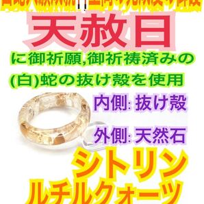 1個≪対応サイズ:3号~27号≫指輪 お守り【天赦日ご祈祷】メモリーオイル シトリン ルチル タイガーアイ 御神環 白蛇 白蛇の抜け殻 財布