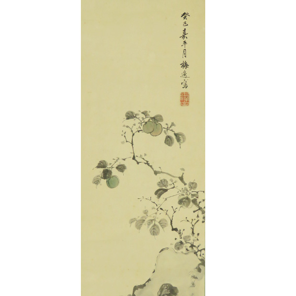 B-4506【真作】山本梅逸① 肉筆紙本淡彩 花鳥図 掛軸/南画家 尾張 師・張月樵 尾張藩の御用絵師 日本画 書画