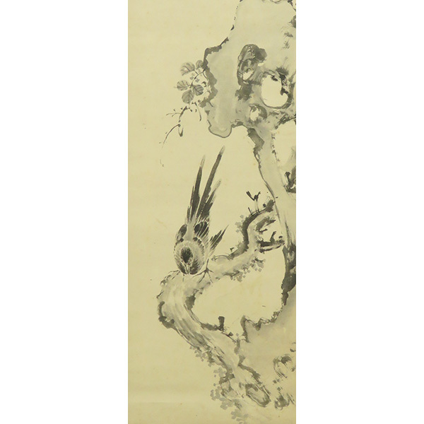 B-4506【真作】山本梅逸① 肉筆紙本淡彩 花鳥図 掛軸/南画家 尾張 師・張月樵 尾張藩の御用絵師 日本画 書画