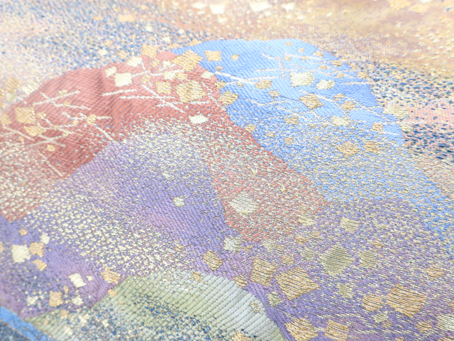 《京都一輝堂》【着物】 袋帯 六通柄 道長 遠山に松 鳥文 金糸 r7b01-2