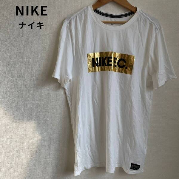 NIKE ナイキ FC. Tシャツ ホワイト ボックスロゴ ゴールド