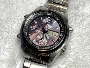 CASIO OVERLAND 電波 ソーラー OVW-500DJ クロノグラフ 黒ベゼル メタル 稼動 中古 メンズ腕時計 クロノ オーバーランド wave ceptor レア