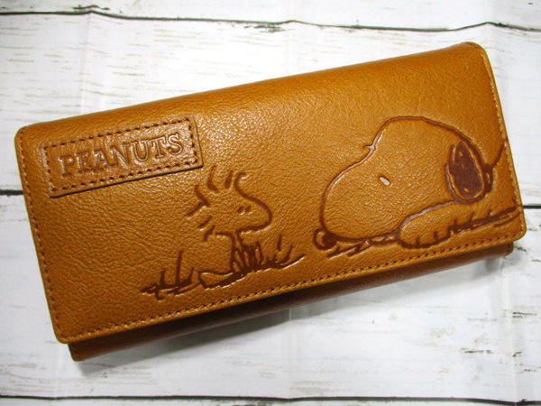 新品 財布 レディース 長財布 かぶせ スヌーピー SNOOPY ブランド 本革 スヌーピーとウッドストックの Friends キャメル1点