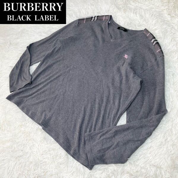 【1円スタート】 人気デザイン バーバリーブラックレーベル BURBERRY BLACKLABEL 長袖カットソー ノバチェック ホースロゴ 3 L グレー