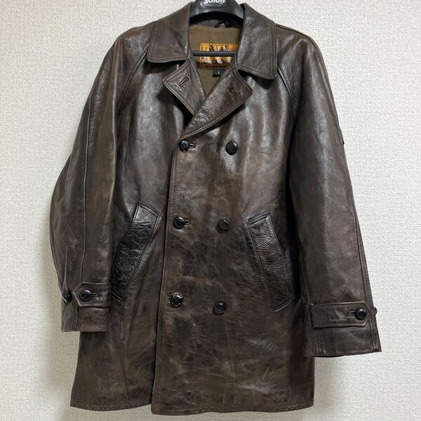 イタリア製 belstaff メンズL ベルスタッフ レザーカーコート レザーPコート ライダースジャケット 牛革 本革 革コート