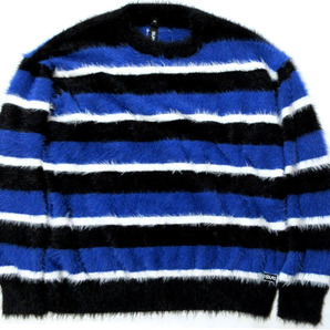 Silas (サイラス) セーター ブルー ブラック Lサイズ 黒 SHAGGY SWEATER かまいたち 濱家 着用 マルチ ボーダー 黒青 品番:110233015001