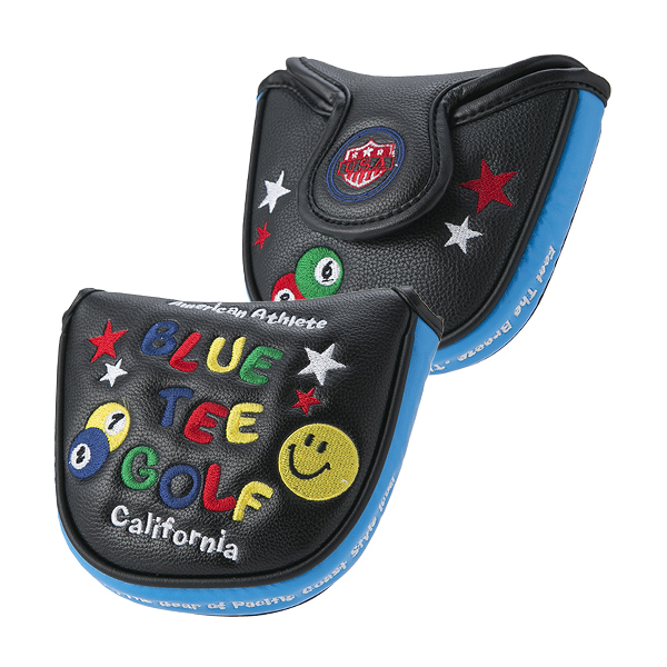 △6③送料無料MPT【ブラック・ブルー】ブルーティーゴルフ【スマイル&ピンボール】マレット型パターカバー BLUE TEE GOLF PC-002