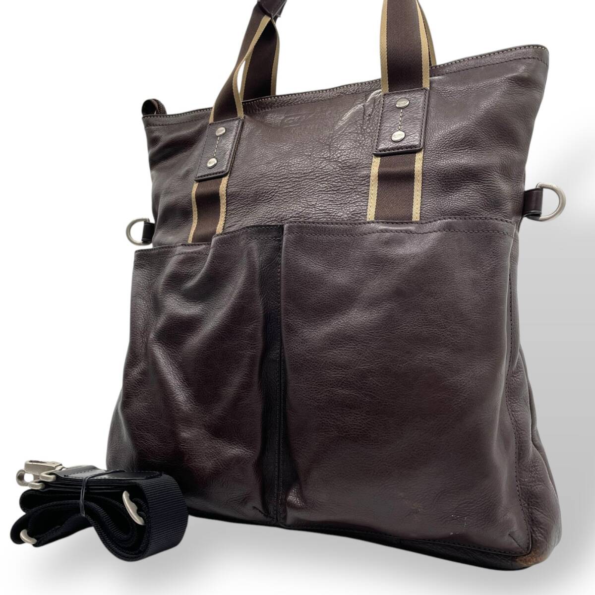 COACH コーチ 2way トートバッグ ビジネスバッグ ヘリテージ 2WAY フォルドオーバー メンズ 本革 ブラウン シルバー金具 S23