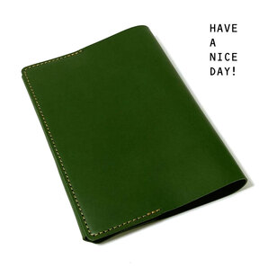 【Mサイズ】 ブックカバー 文庫本サイズ ステーショナリー 革小物 ヌメ レザー 牛革 手作り ヌメ革 革 グリーン