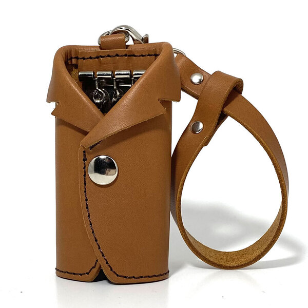 ジャケット型 キーケース 革 キーホルダー かわいい キュート 3連 ヌメ レザー 牛革 本革 ケース 手作り ヌメ革 ブラウン