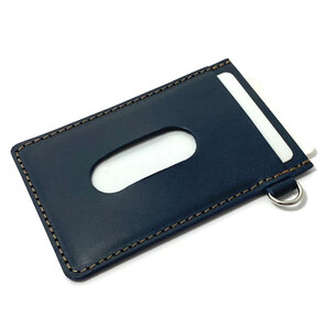 レザー パスケース 定期入れ カードケース 牛革 本革 ホルダー 免許証入れ ライセンス ヌメ革 ネイビー