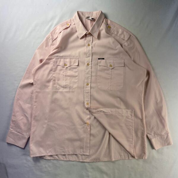 Euro Vintage 70s Triola ポリエステル 単色 プレーン ピンク エポレット フラップポケット ゴルフ デザインシャツ
