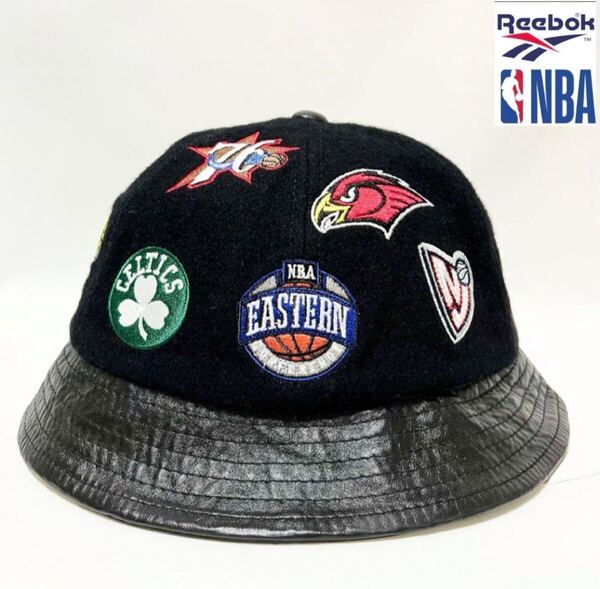 【鬼熱】ビンテージ Reebok NBA Eastern Conference Wool Hat エヌビーエー イースタン カンファレンス フェルトハット ブラック size L/XL