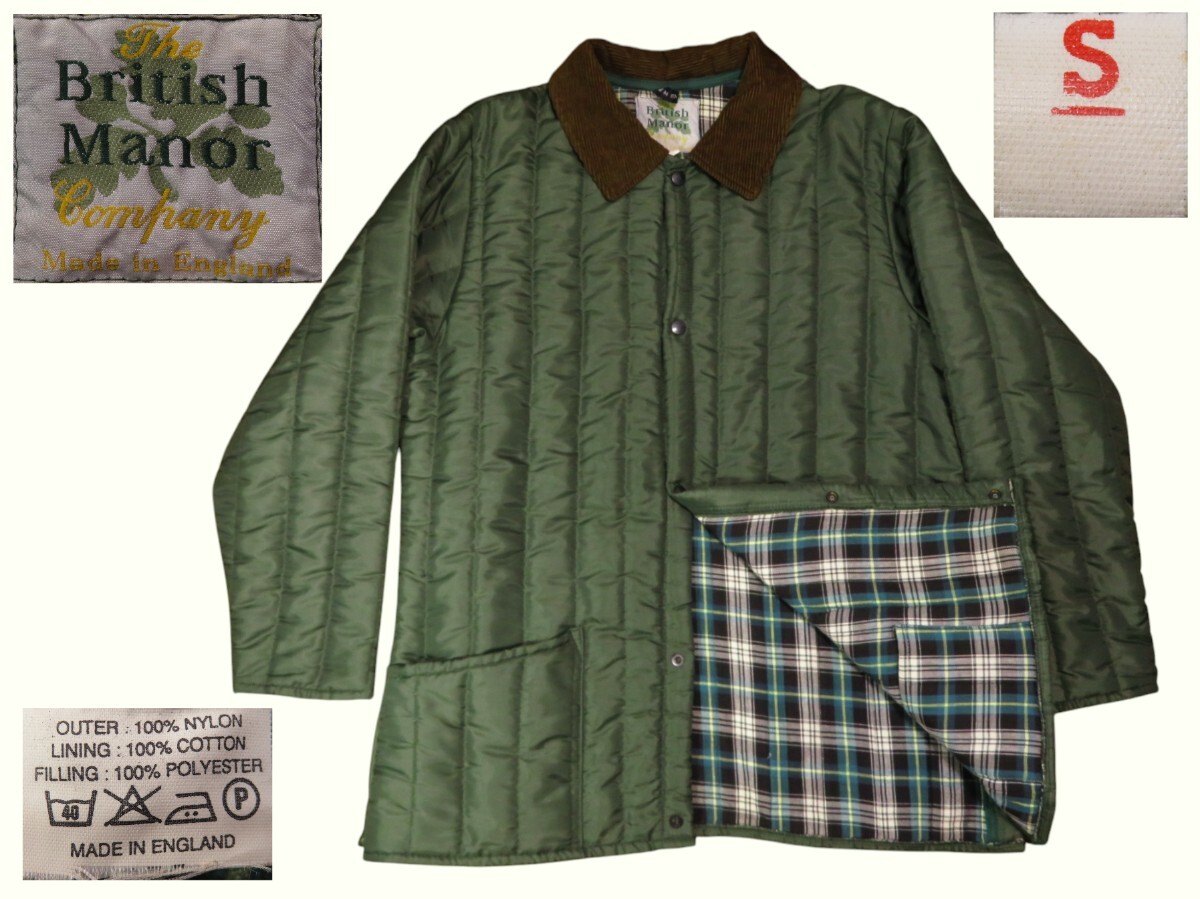 英国製★Sサイズ【British Manor】襟コーデュロイ×裏地チェック/Made in England/中綿入り/縦 キルティングジャケット/ナイロンジャケット