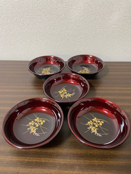 仙台 東北工芸 玉虫塗の小皿 5枚セット 未使用品 伝統工芸 菓子皿 和食器 漆器 漆芸