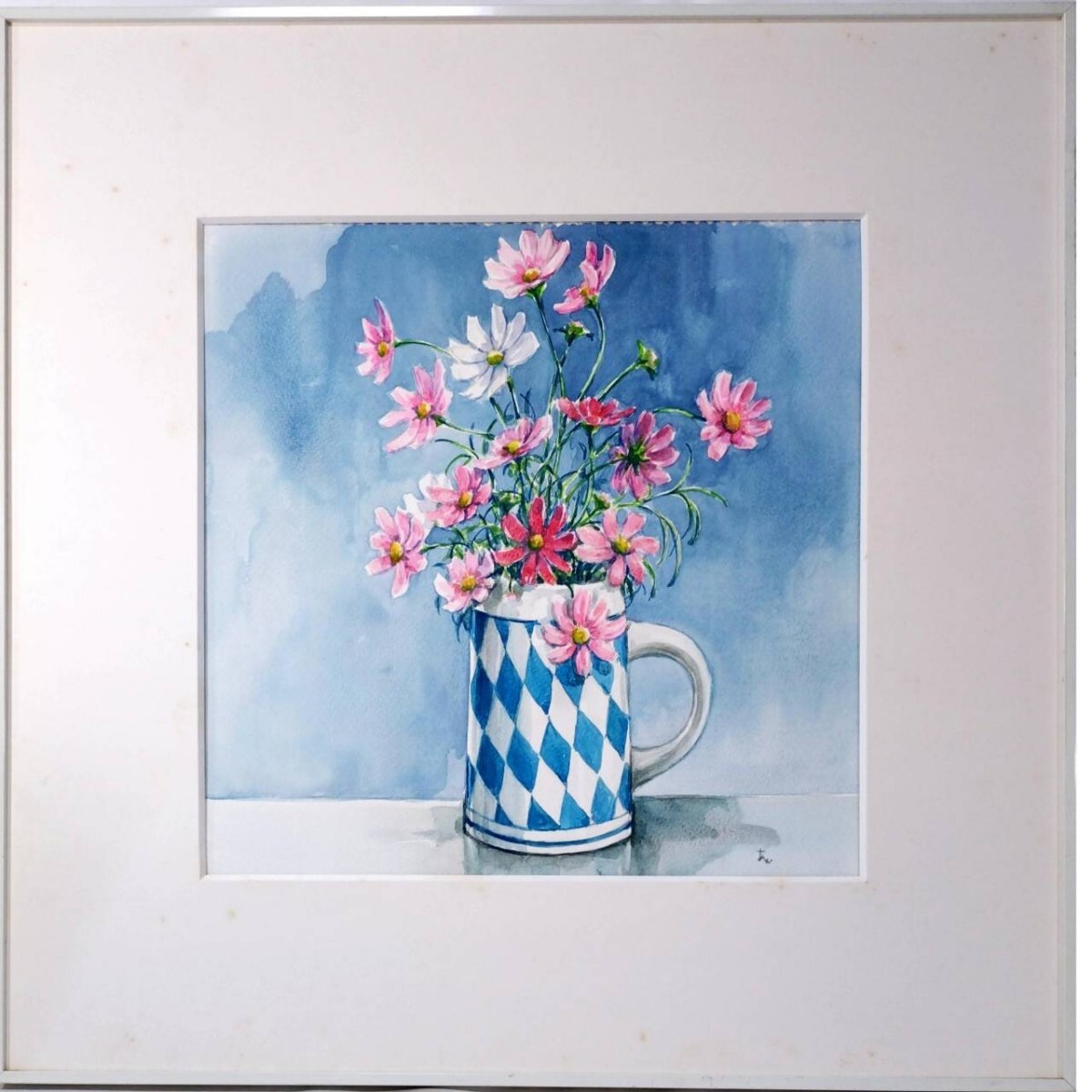 真作】版画 栗原豊 油彩3号 秋桜 群炎美術協会 逸品 T59 絵画