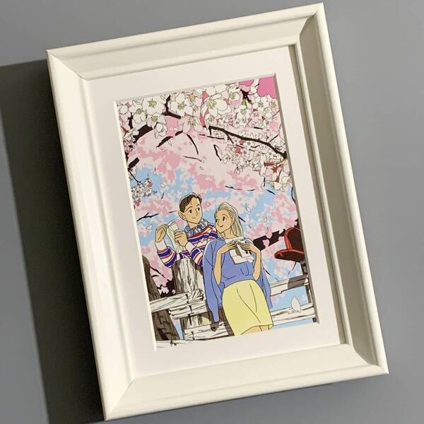 ■わたせせいぞう■「汐風の街 -夏編-」/2L額装品/スタンド付/貴重イラスト/印刷物/インテリア G2034